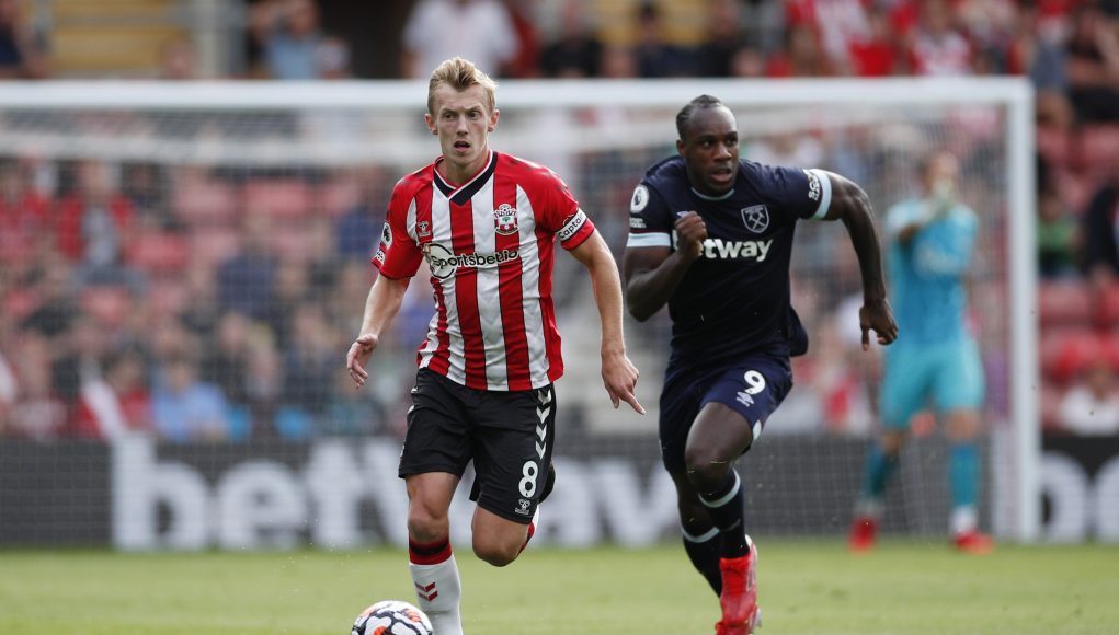 Southampton's James Ward-Prowse in action with West Ham United's Michail Antonio Action Images via Reuters/Andrew Boyers
